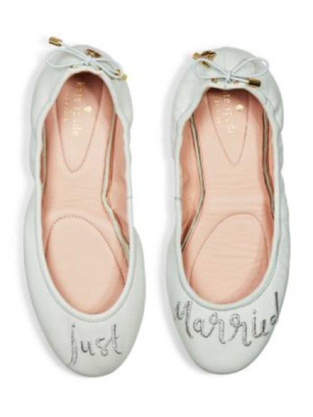 kate spade White 'Just Married' Embellished Ballet Flats
